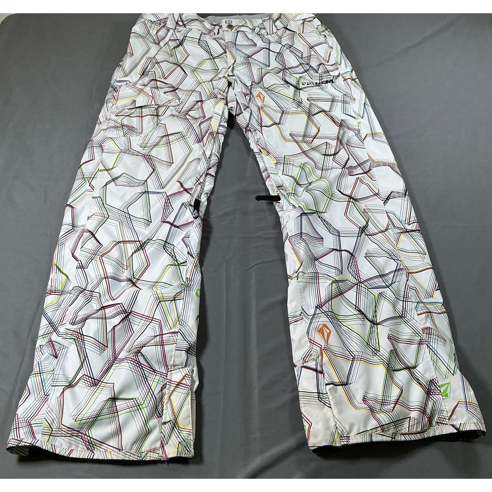 Volcom Nimbus Team Fit Snow Pants Mens Medium White Geometric 10K Waterproof